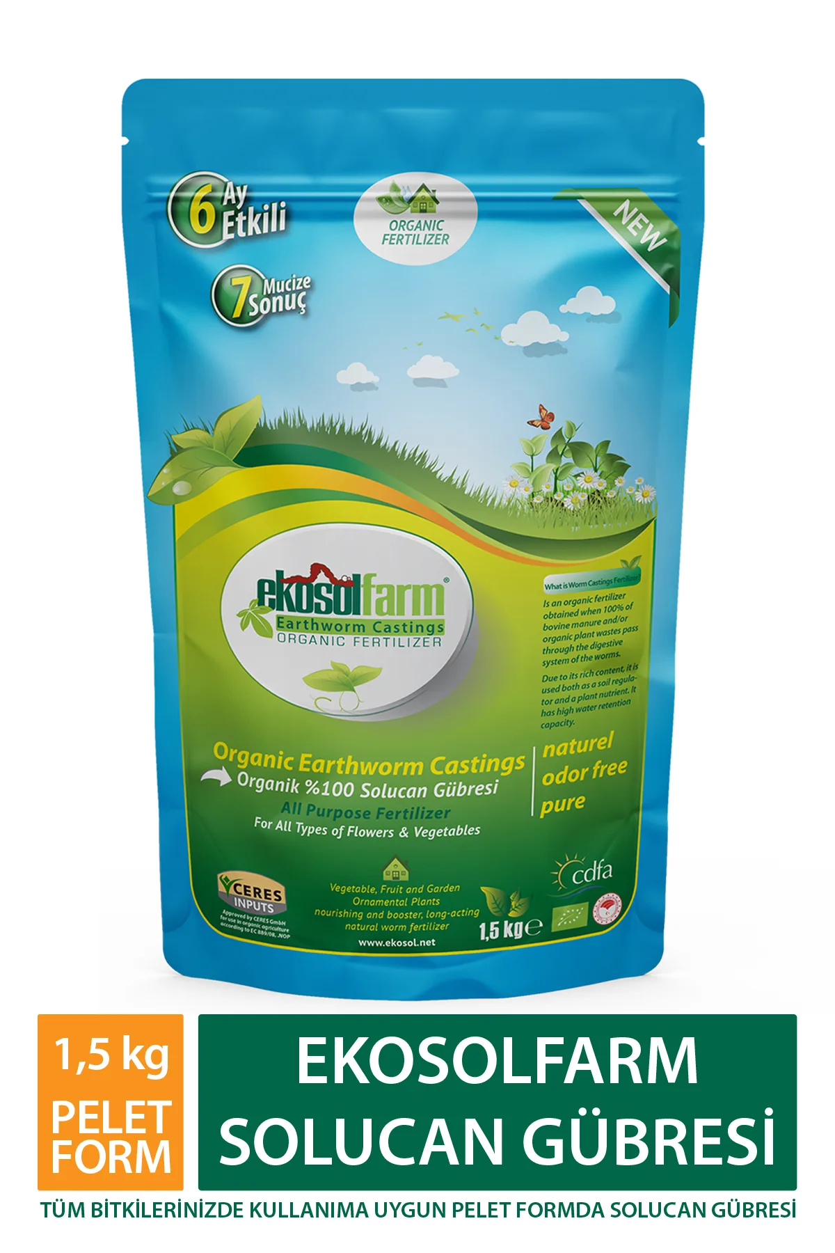 EkosolFarm Solucan Gübresi Pelet Form 1,5 kg