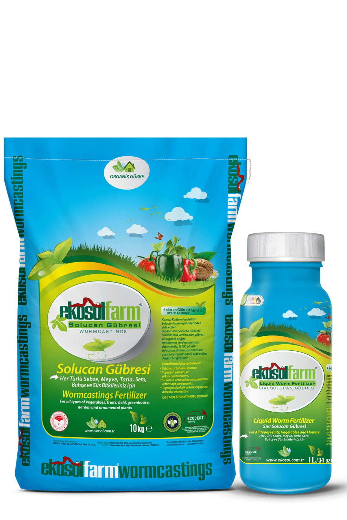 EkosolFarm Solucan Gübresi 10 kg + 1 Litre